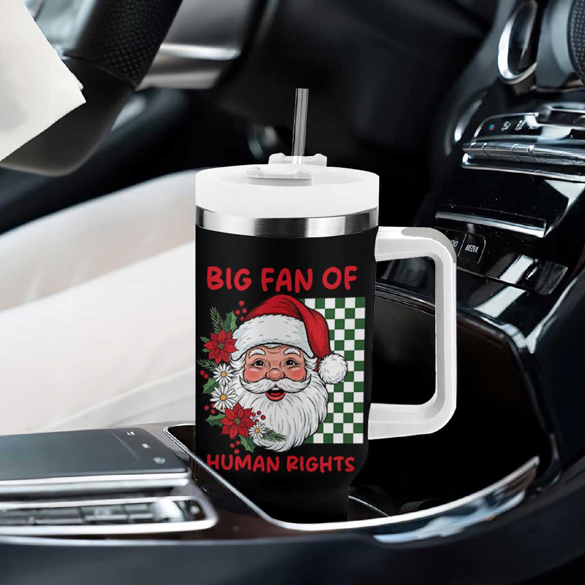 Christmas Cute Santa Big Fan Of Human Rights Gift Tumbler With Handle - Print Your Wear