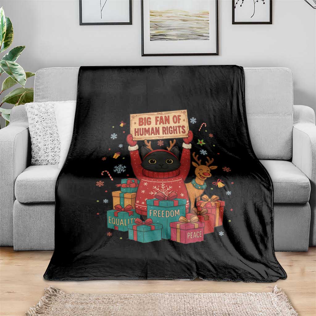 Cute Santa Cat Big Fan Of Human Rights Throw Blanket Christmas Supporters TS12 Print Your Wear