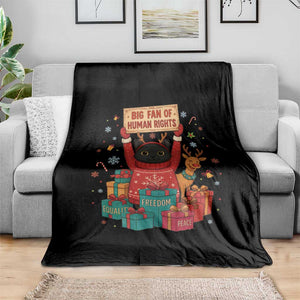 Cute Santa Cat Big Fan Of Human Rights Throw Blanket Christmas Supporters TS12 Print Your Wear