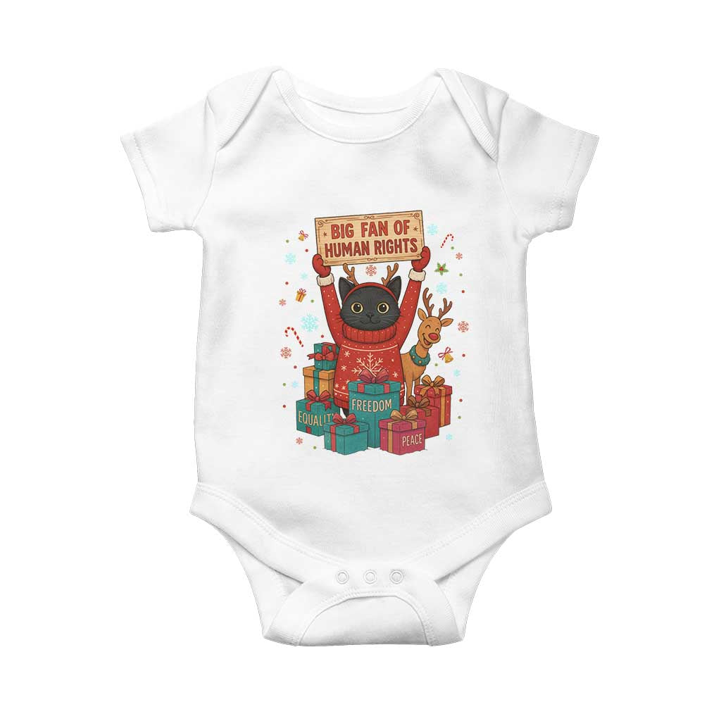 Cute Santa Cat Big Fan Of Human Rights Baby Onesie Christmas Supporters TS12 White Print Your Wear