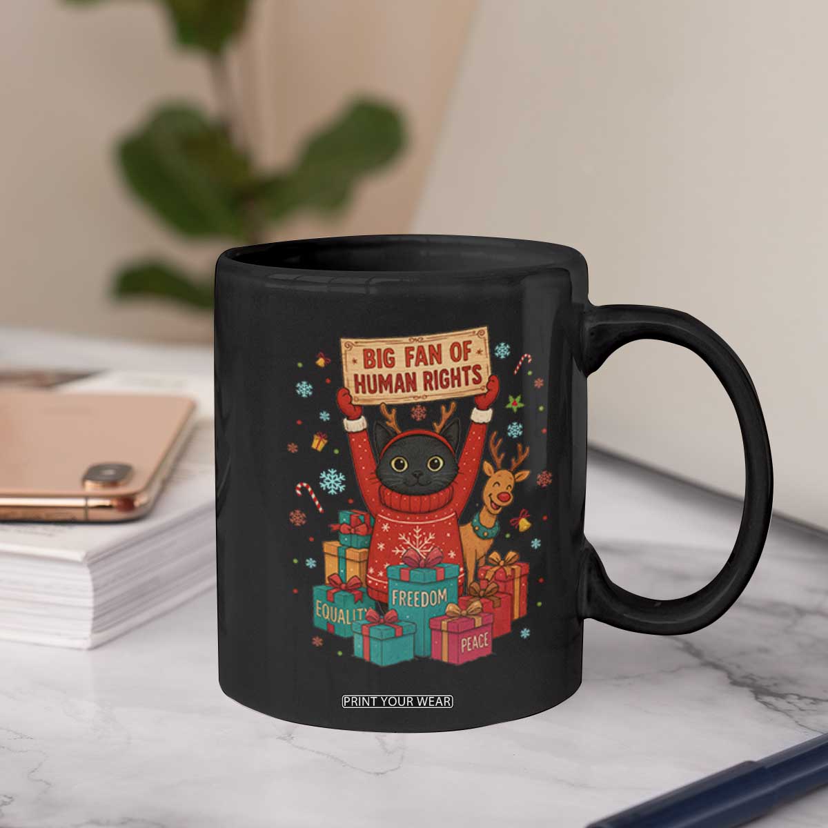 Cute Santa Cat Big Fan Of Human Rights Coffee Mug Christmas Supporters TS12 Print Your Wear