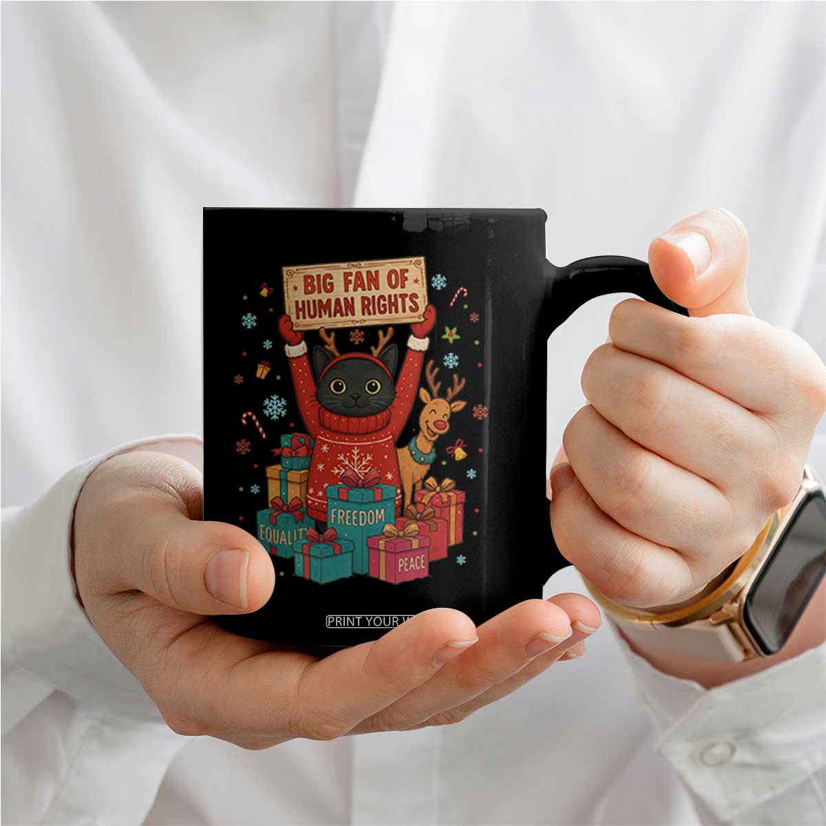 Cute Santa Cat Big Fan Of Human Rights Coffee Mug Christmas Supporters TS12 Print Your Wear