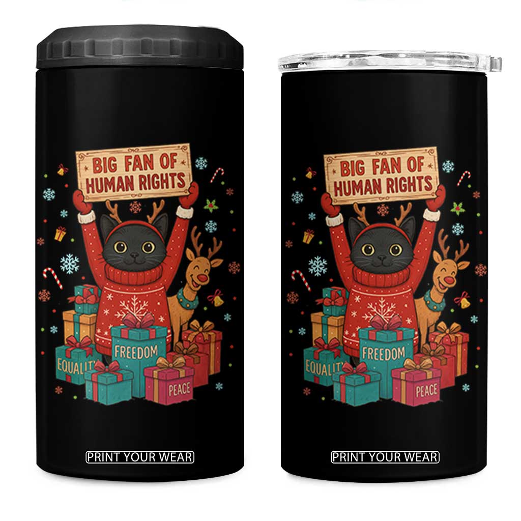 Cute Santa Cat Big Fan Of Human Rights 4 in 1 Can Cooler Tumbler Christmas Supporters TS12 One Size: 16 oz Black Print Your Wear