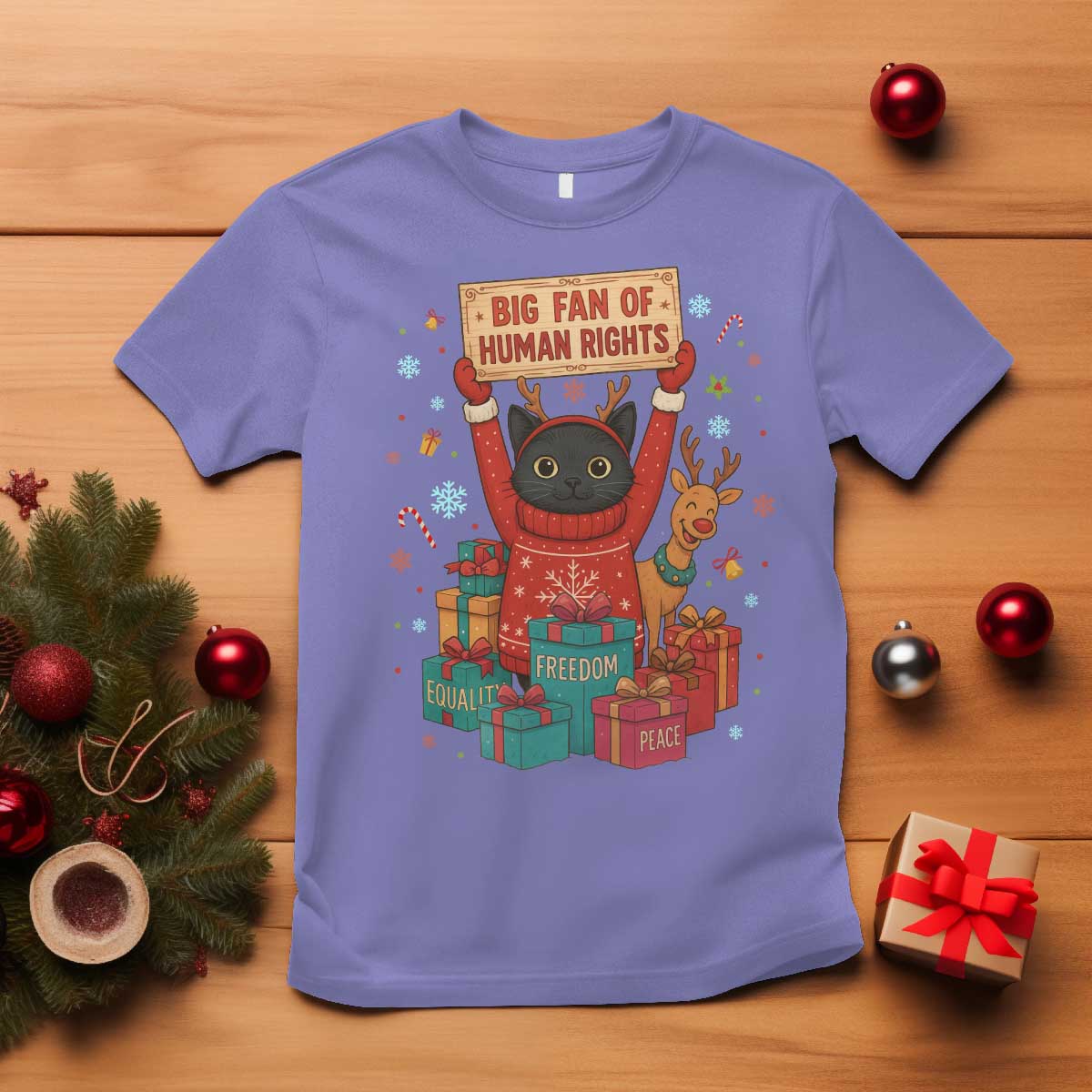 Cute Santa Cat Big Fan Of Human Rights T Shirt Christmas Supporters TS12 Violet Print Your Wear