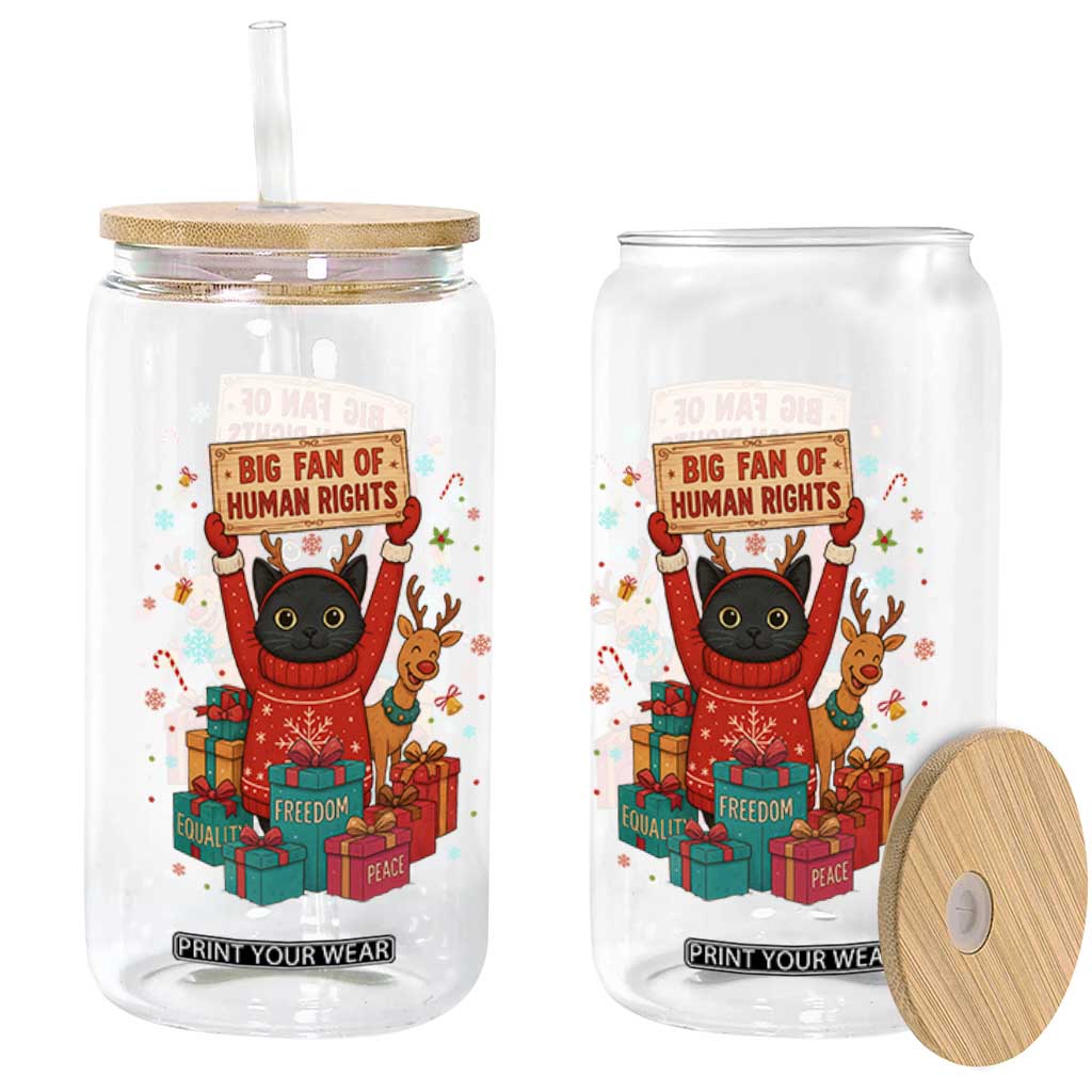 Cute Santa Cat Big Fan Of Human Rights Glass Can Christmas Supporters TS12 Print Your Wear