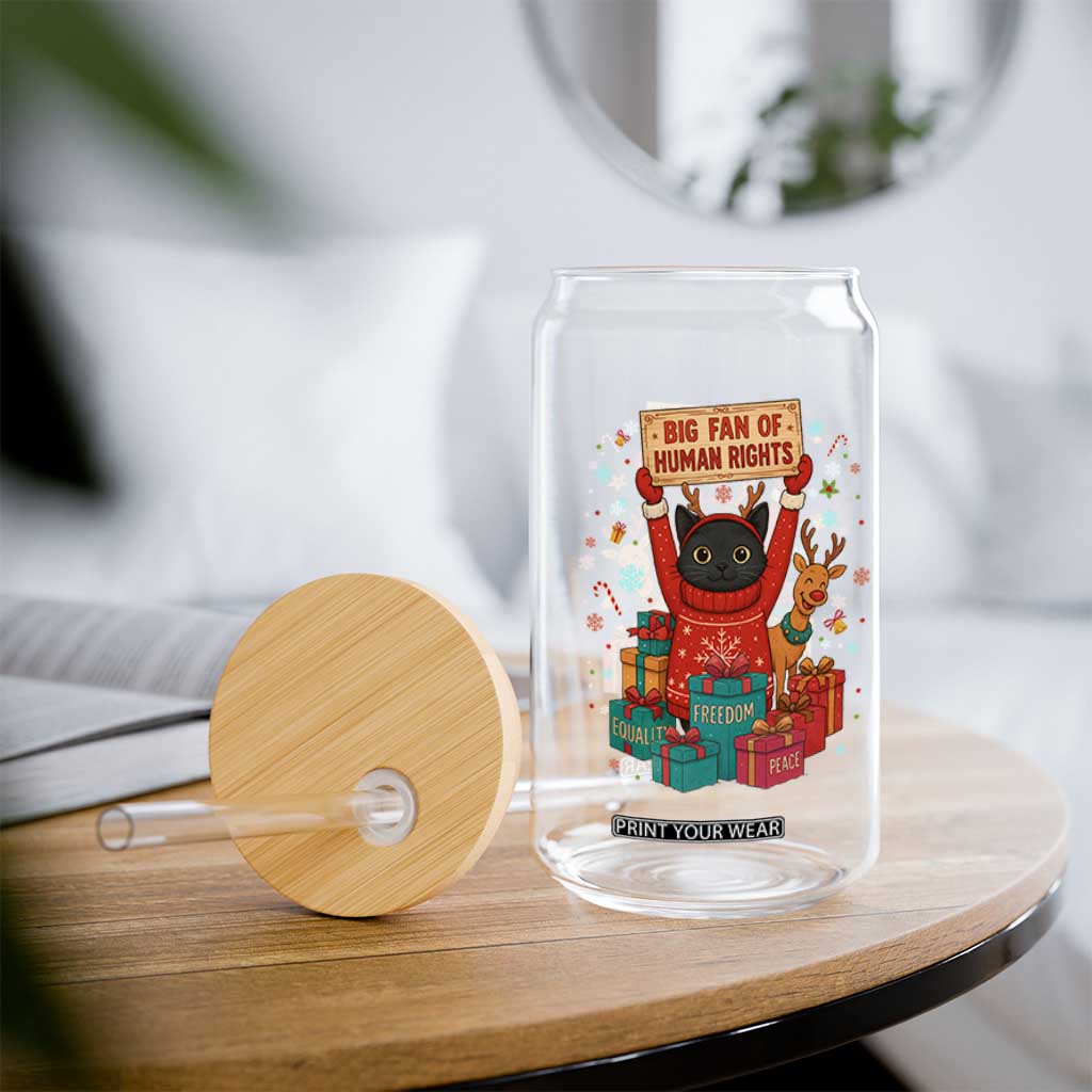 Cute Santa Cat Big Fan Of Human Rights Glass Can Christmas Supporters TS12 Print Your Wear
