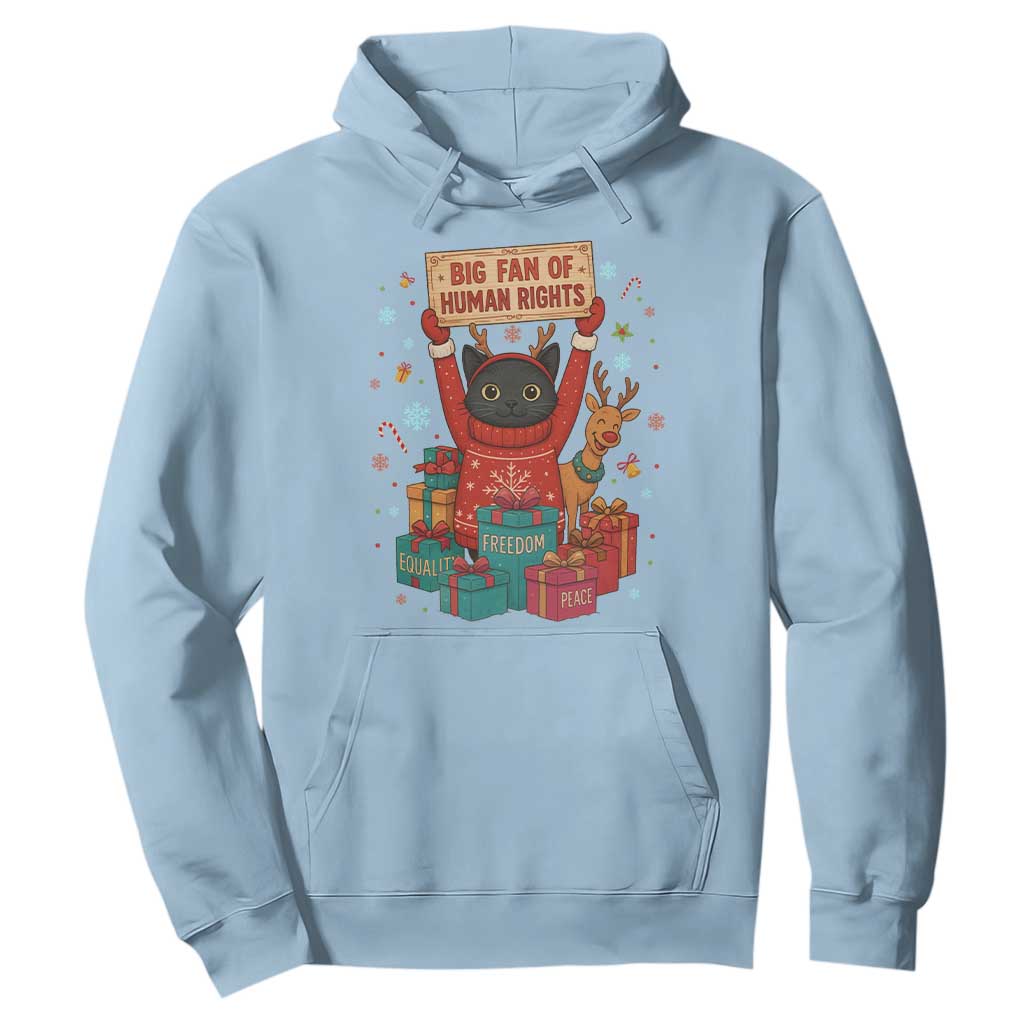 Cute Santa Cat Big Fan Of Human Rights Hoodie Christmas Supporters TS12 Light Blue Print Your Wear