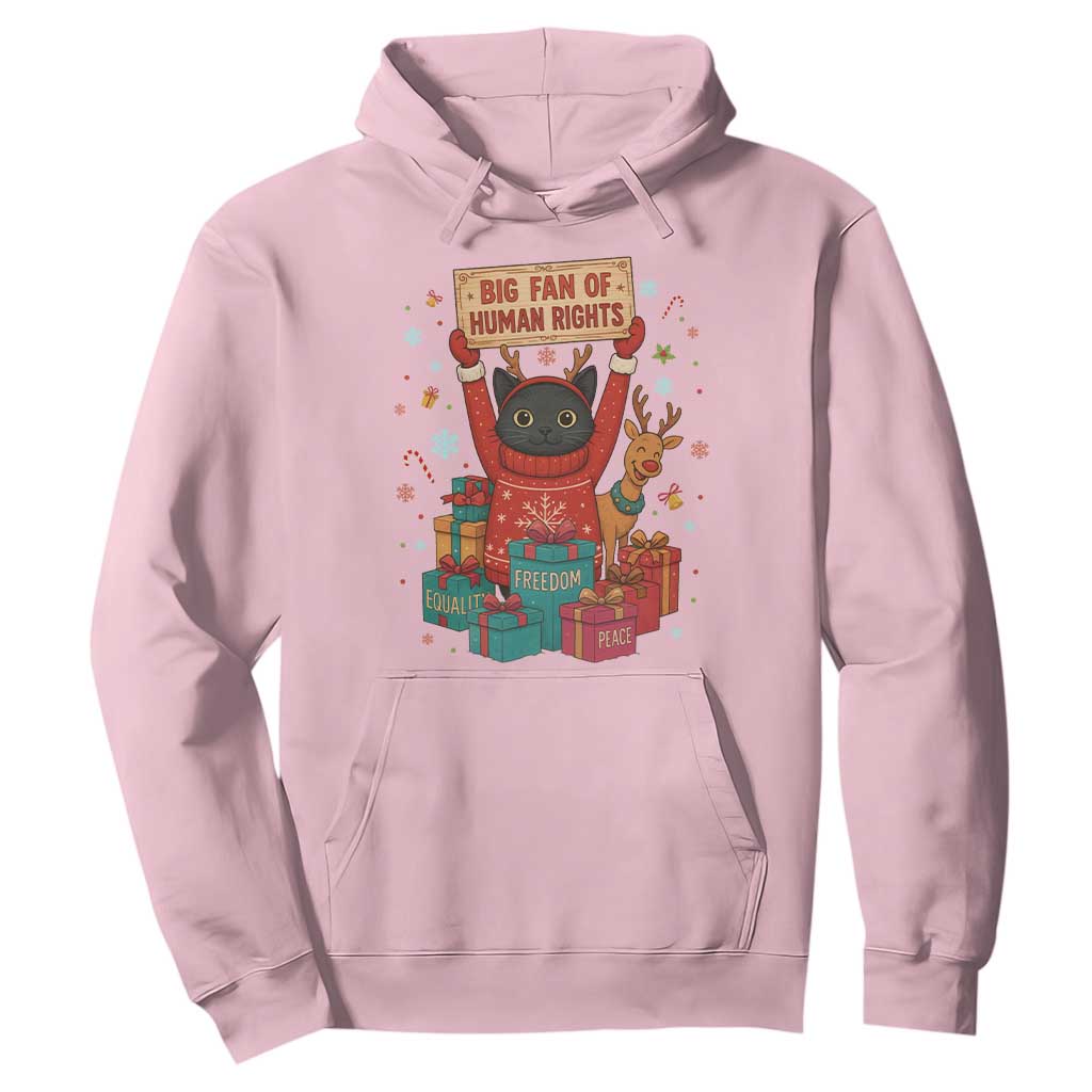 Cute Santa Cat Big Fan Of Human Rights Hoodie Christmas Supporters TS12 Light Pink Print Your Wear