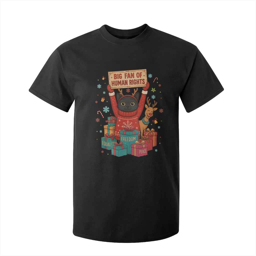 Cute Santa Cat Big Fan Of Human Rights T Shirt For Kid Christmas Supporters TS12 Black Print Your Wear