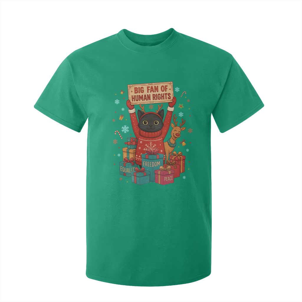 Cute Santa Cat Big Fan Of Human Rights T Shirt For Kid Christmas Supporters TS12 Irish Green Print Your Wear