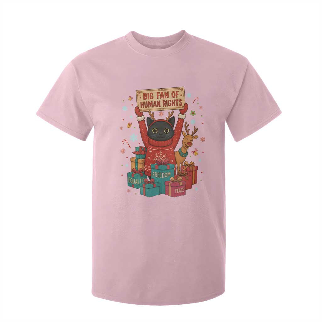 Cute Santa Cat Big Fan Of Human Rights T Shirt For Kid Christmas Supporters TS12 Light Pink Print Your Wear