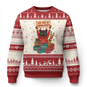 Cute Santa Cat Big Fan Of Human Rights Ugly Christmas Sweater Xmas Supporters TS12 Beige Red Print Your Wear