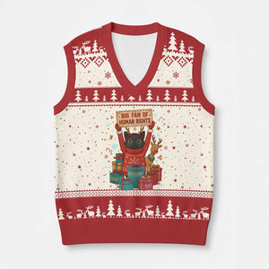Cute Santa Cat Big Fan Of Human Rights V-Neck Knit Sweater Vest Xmas Supporters TS12 Beige Red Print Your Wear