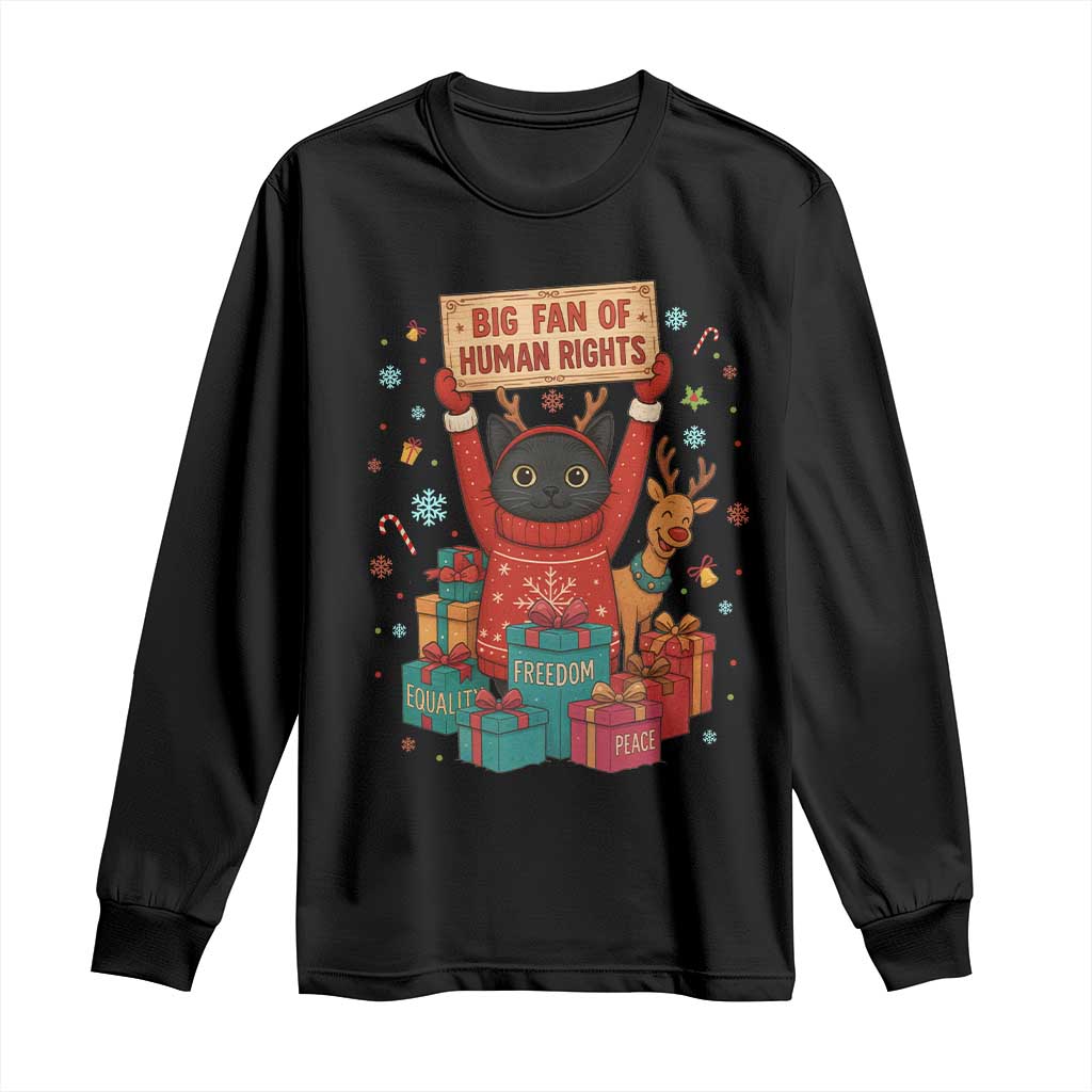 Cute Santa Cat Big Fan Of Human Rights Long Sleeve Shirt Christmas Supporters TS12 Black Print Your Wear