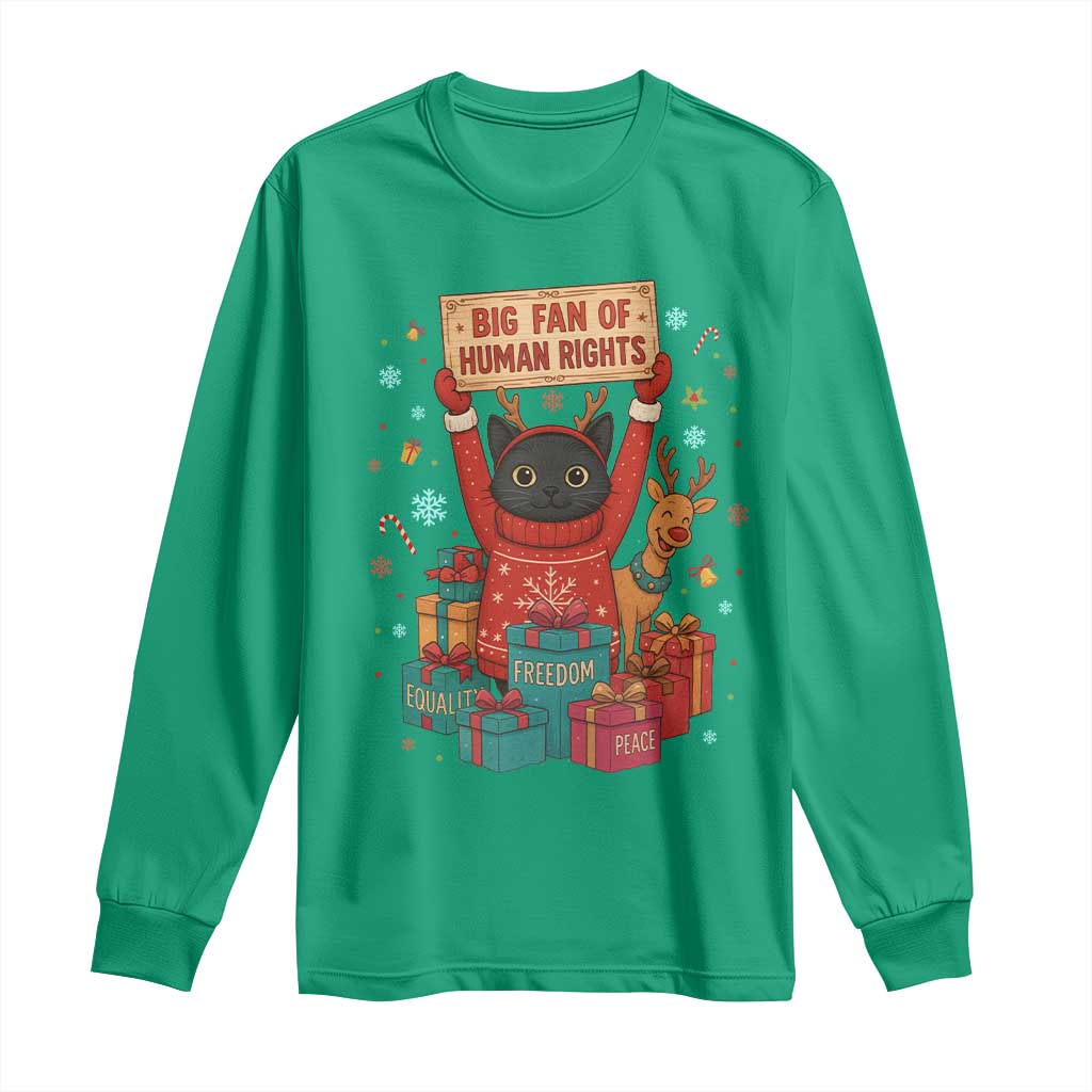 Cute Santa Cat Big Fan Of Human Rights Long Sleeve Shirt Christmas Supporters TS12 Irish Green Print Your Wear