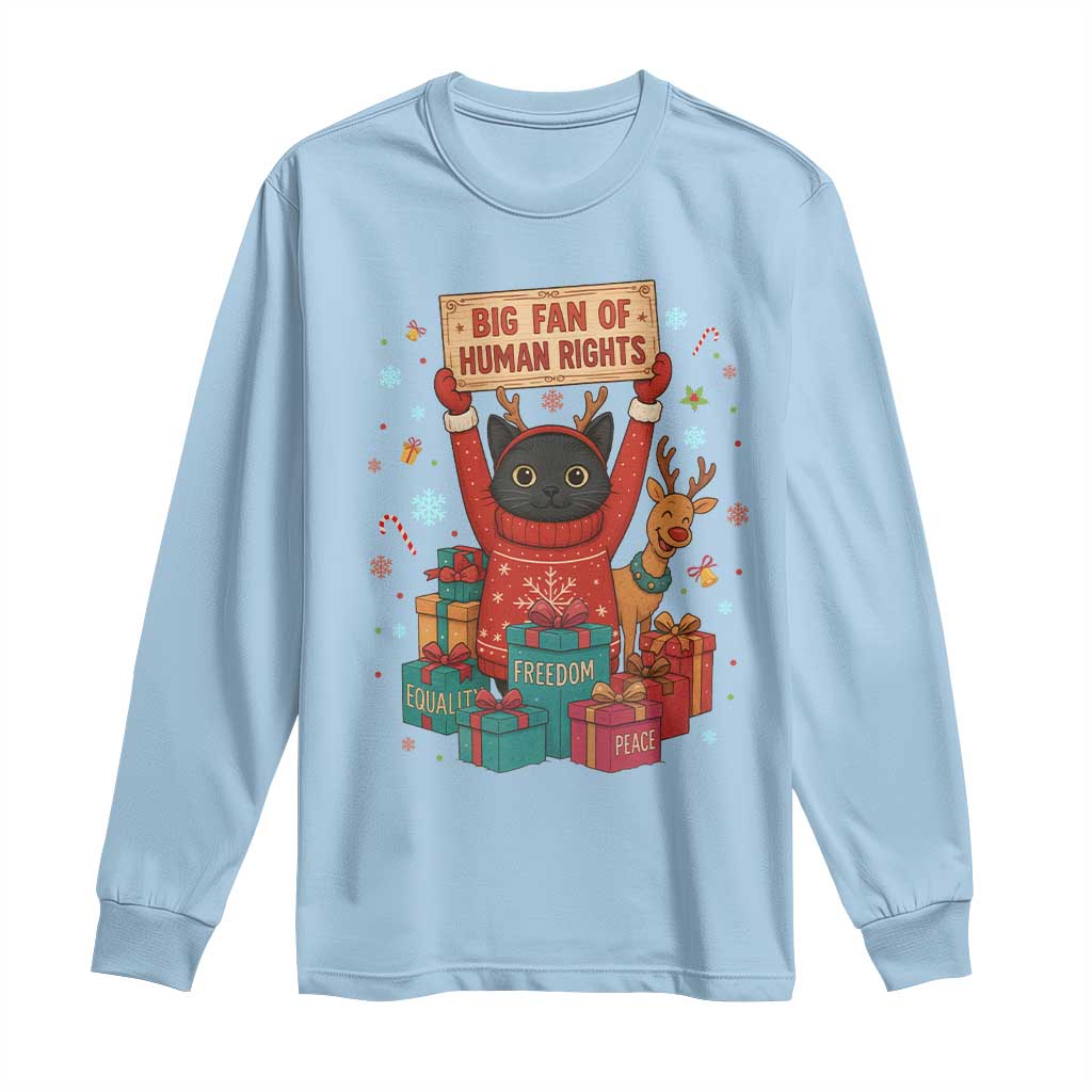 Cute Santa Cat Big Fan Of Human Rights Long Sleeve Shirt Christmas Supporters TS12 Light Blue Print Your Wear
