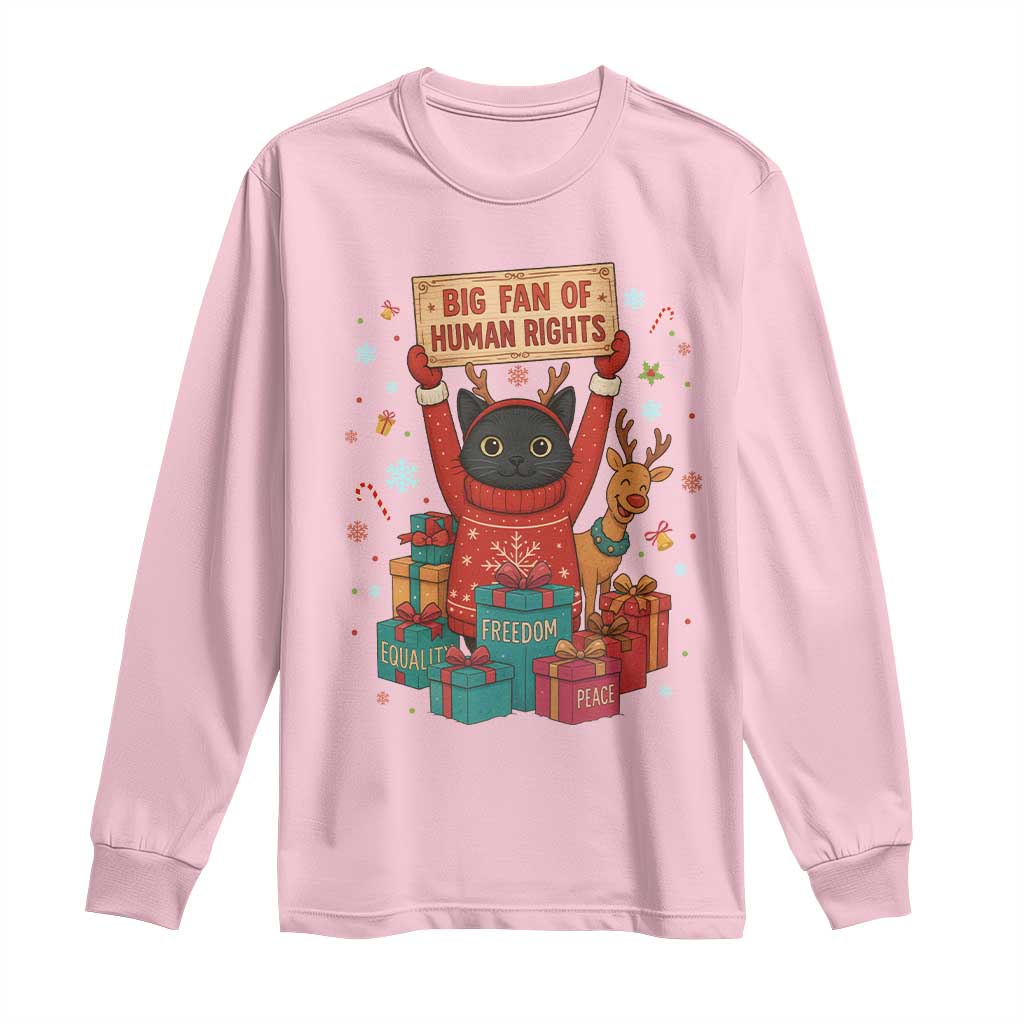 Cute Santa Cat Big Fan Of Human Rights Long Sleeve Shirt Christmas Supporters TS12 Light Pink Print Your Wear