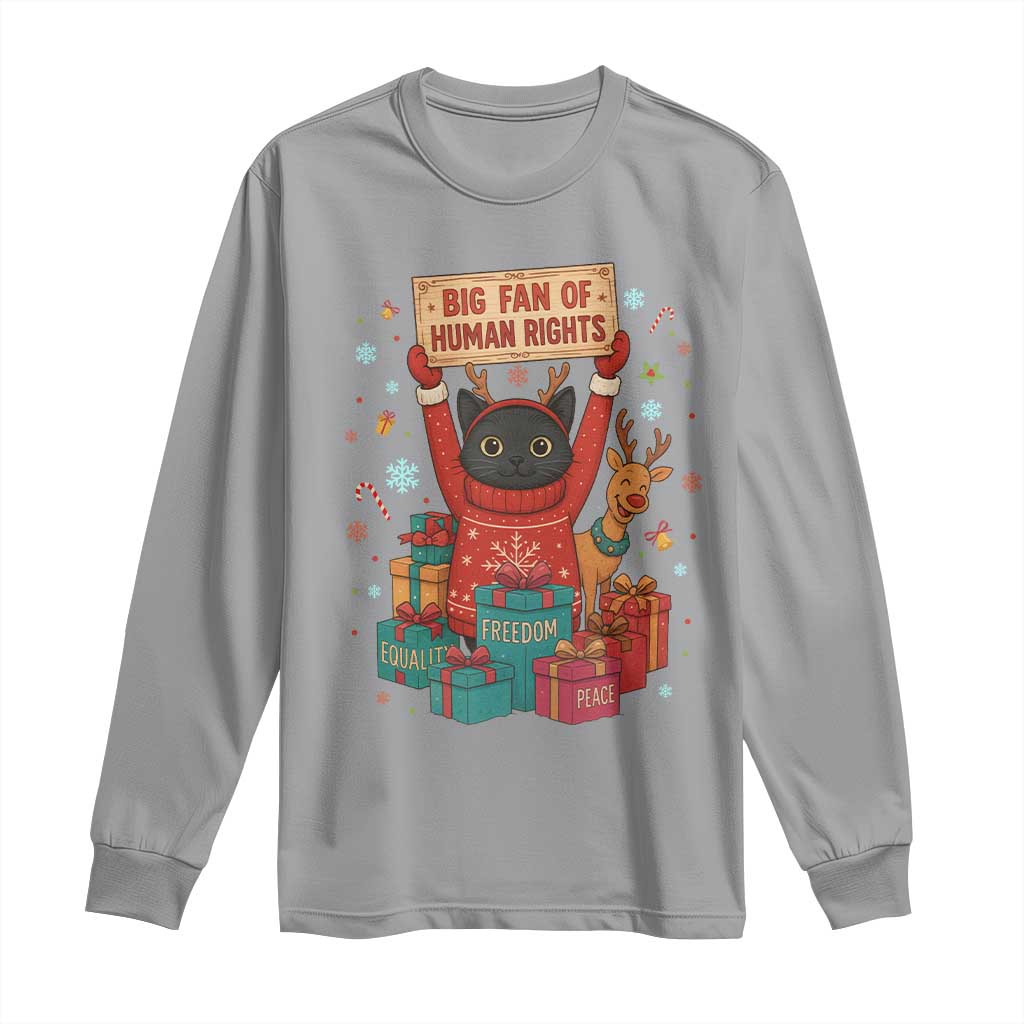 Cute Santa Cat Big Fan Of Human Rights Long Sleeve Shirt Christmas Supporters TS12 Sport Gray Print Your Wear