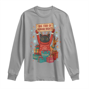 Cute Santa Cat Big Fan Of Human Rights Long Sleeve Shirt Christmas Supporters TS12 Sport Gray Print Your Wear