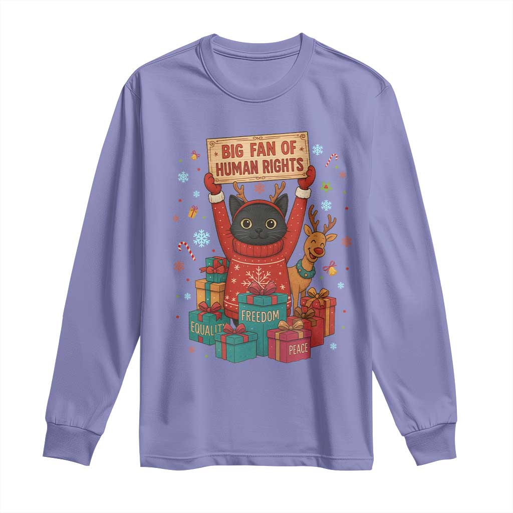 Cute Santa Cat Big Fan Of Human Rights Long Sleeve Shirt Christmas Supporters TS12 Violet Print Your Wear