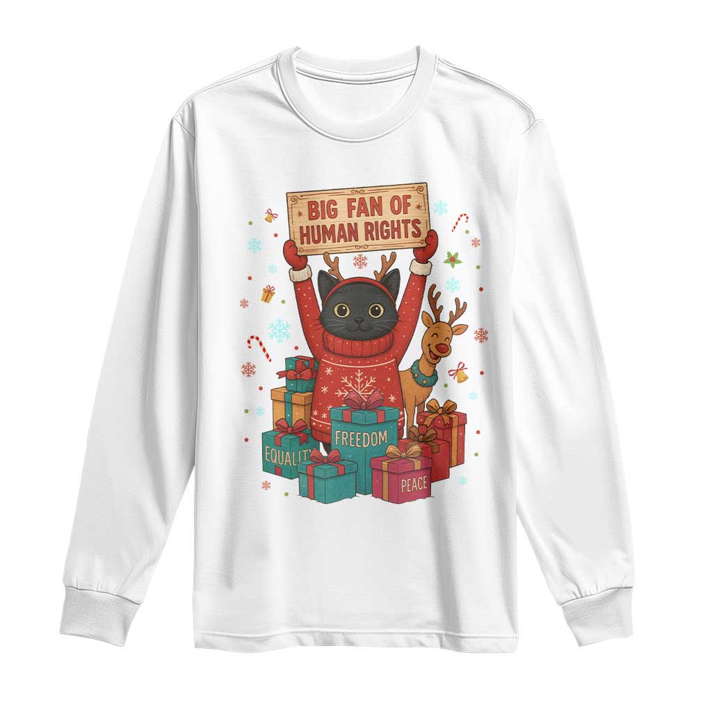 Cute Santa Cat Big Fan Of Human Rights Long Sleeve Shirt Christmas Supporters TS12 White Print Your Wear