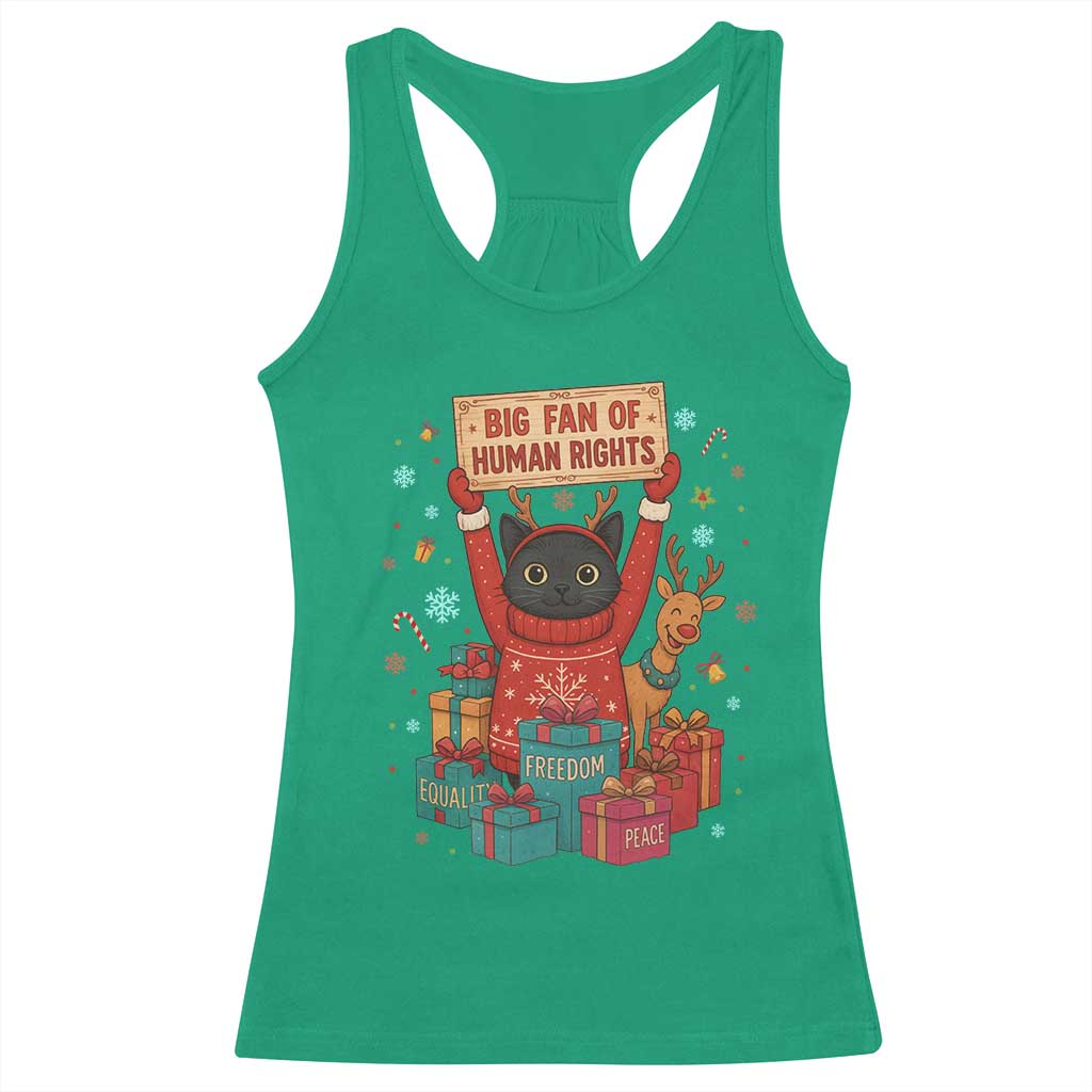 Cute Santa Cat Big Fan Of Human Rights Racerback Tank Top Christmas Supporters TS12 Irish Green Print Your Wear