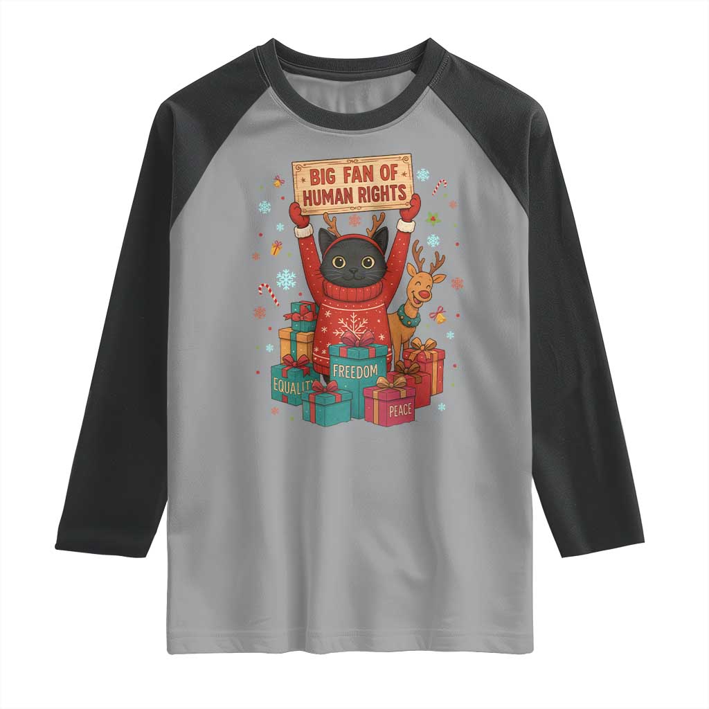 Cute Santa Cat Big Fan Of Human Rights Raglan Shirt Christmas Supporters TS12 Sport Gray Black Print Your Wear