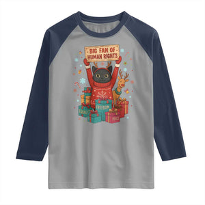 Cute Santa Cat Big Fan Of Human Rights Raglan Shirt Christmas Supporters TS12 Sport Gray Navy Print Your Wear