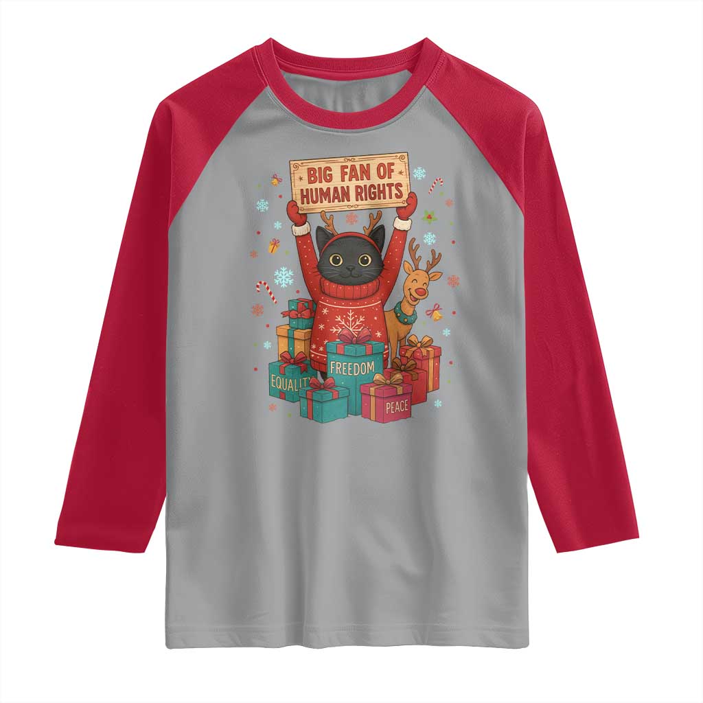 Cute Santa Cat Big Fan Of Human Rights Raglan Shirt Christmas Supporters TS12 Sport Gray Red Print Your Wear