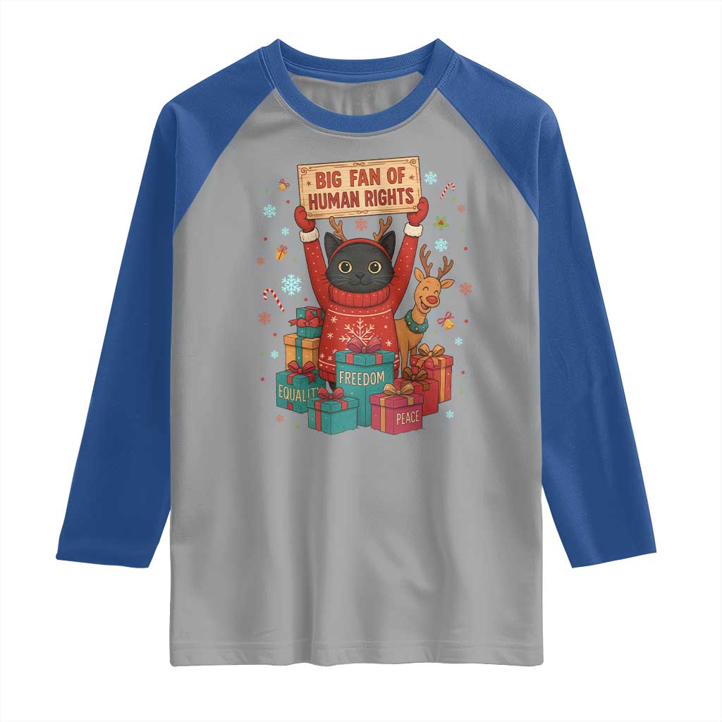Cute Santa Cat Big Fan Of Human Rights Raglan Shirt Christmas Supporters TS12 Sport Gray Royal Print Your Wear