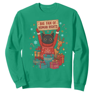 Cute Santa Cat Big Fan Of Human Rights Sweatshirt Christmas Supporters TS12 Irish Green Print Your Wear