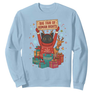 Cute Santa Cat Big Fan Of Human Rights Sweatshirt Christmas Supporters TS12 Light Blue Print Your Wear