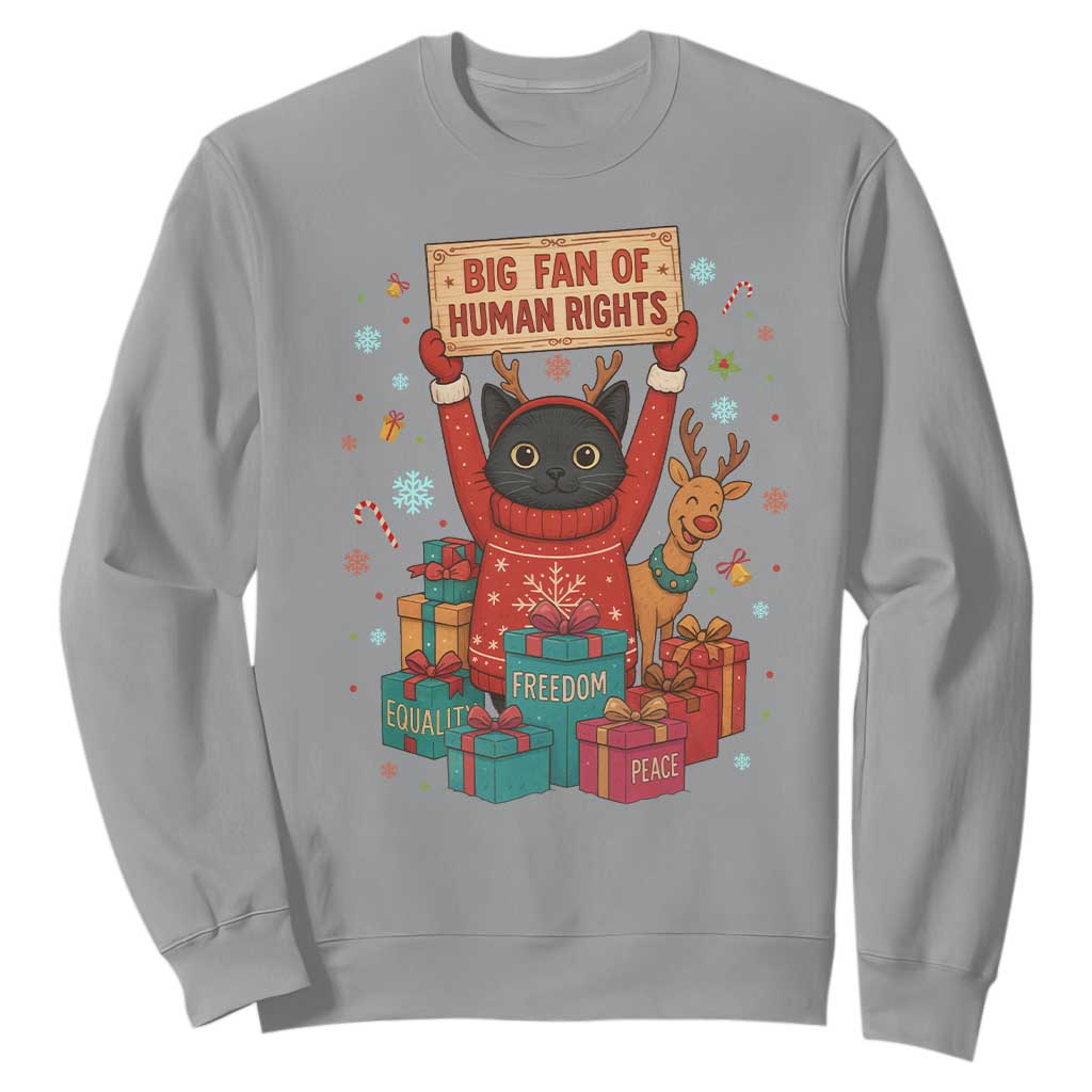 Cute Santa Cat Big Fan Of Human Rights Sweatshirt Christmas Supporters TS12 Sport Gray Print Your Wear