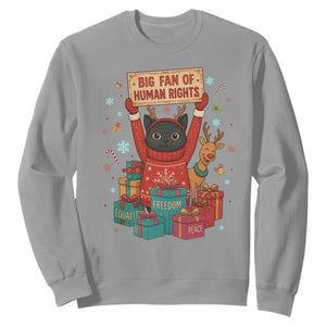 Cute Santa Cat Big Fan Of Human Rights Sweatshirt Christmas Supporters TS12 Sport Gray Print Your Wear