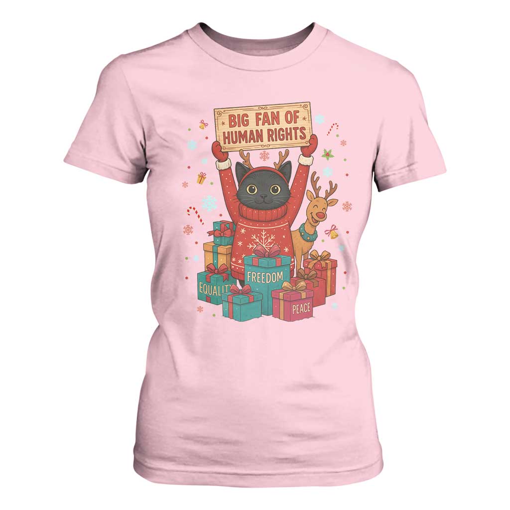 Cute Santa Cat Big Fan Of Human Rights T Shirt For Women Christmas Supporters TS12 Light Pink Print Your Wear