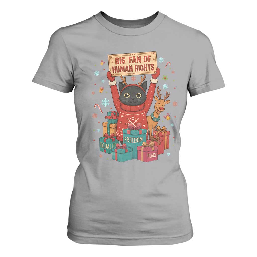 Cute Santa Cat Big Fan Of Human Rights T Shirt For Women Christmas Supporters TS12 Sport Gray Print Your Wear