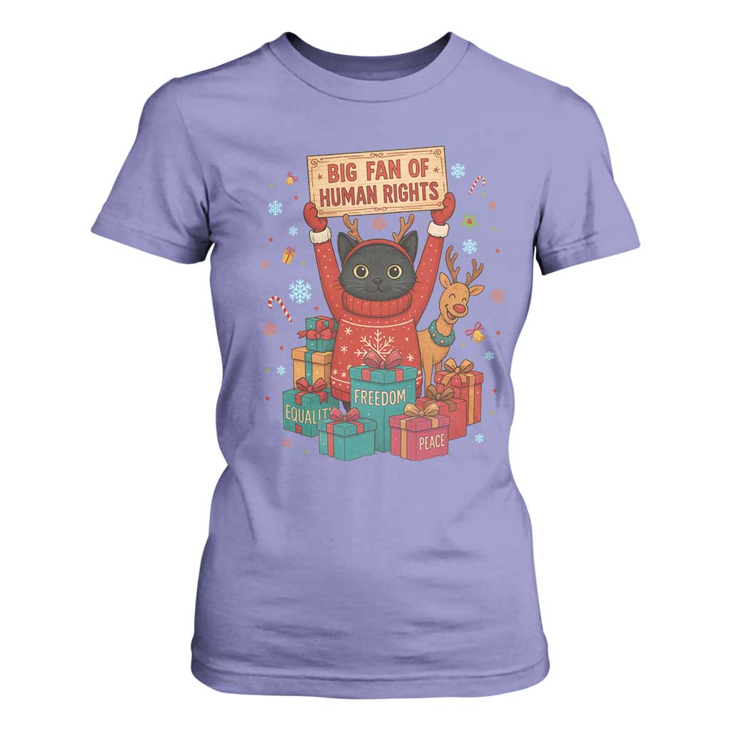 Cute Santa Cat Big Fan Of Human Rights T Shirt For Women Christmas Supporters TS12 Violet Print Your Wear