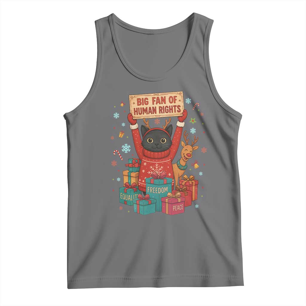 Cute Santa Cat Big Fan Of Human Rights Tank Top Christmas Supporters TS12 Black Heather Print Your Wear
