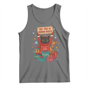 Cute Santa Cat Big Fan Of Human Rights Tank Top Christmas Supporters TS12 Black Heather Print Your Wear