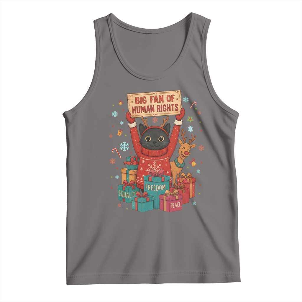 Cute Santa Cat Big Fan Of Human Rights Tank Top Christmas Supporters TS12 Deep Heather Print Your Wear