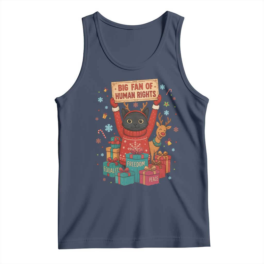 Cute Santa Cat Big Fan Of Human Rights Tank Top Christmas Supporters TS12 Navy Print Your Wear