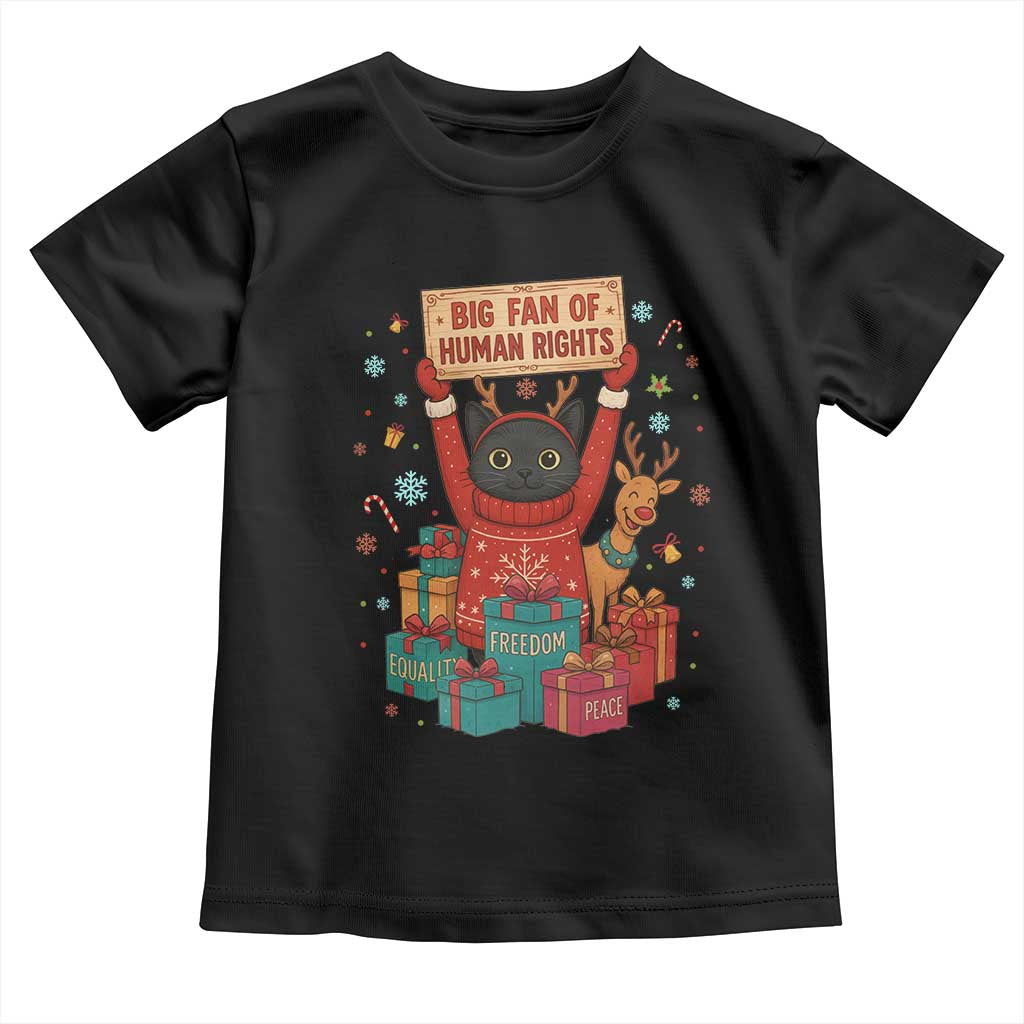 Cute Santa Cat Big Fan Of Human Rights Toddler T Shirt Christmas Supporters TS12 Black Print Your Wear