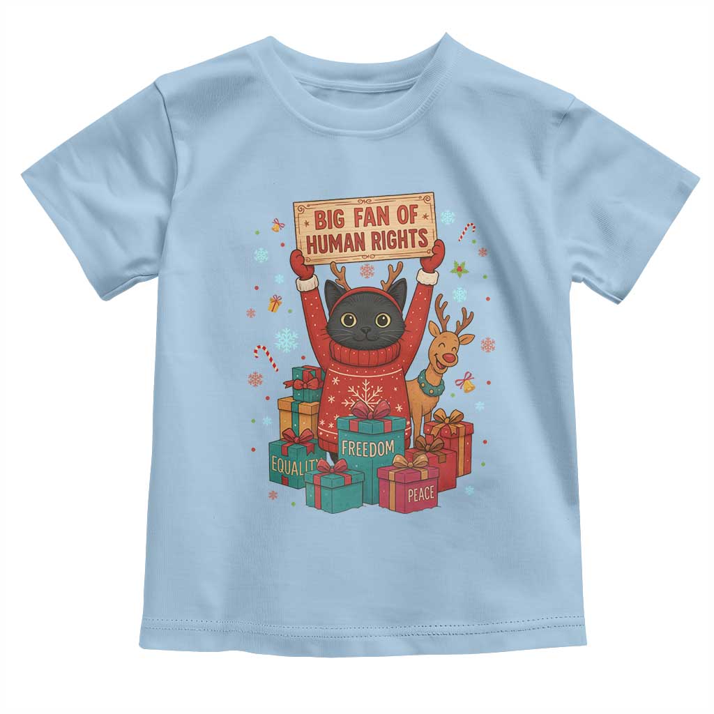 Cute Santa Cat Big Fan Of Human Rights Toddler T Shirt Christmas Supporters TS12 Light Blue Print Your Wear