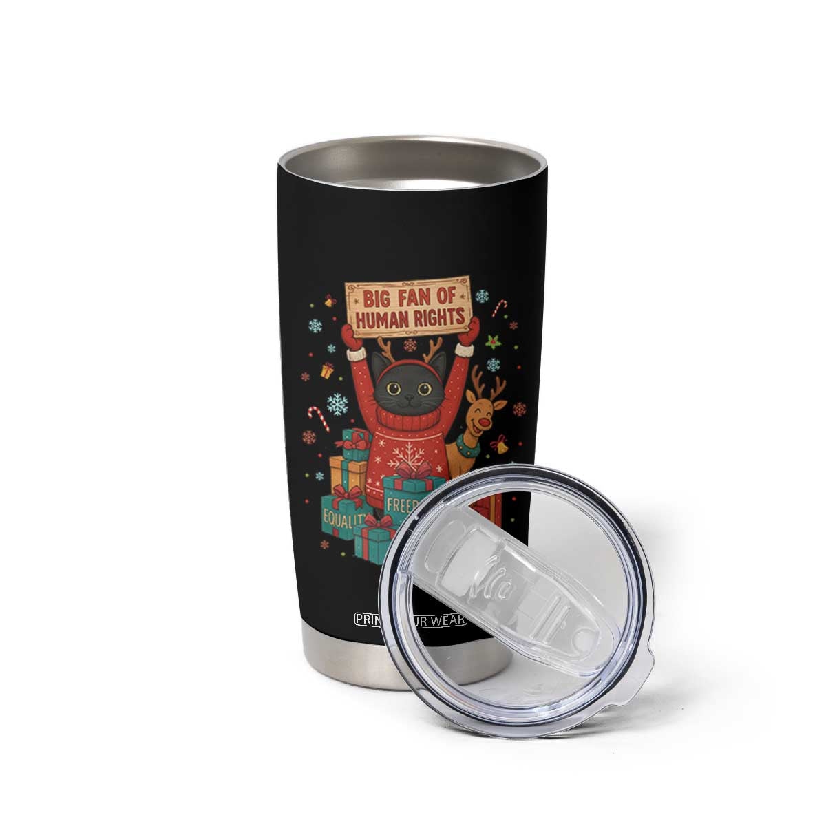 Cute Santa Cat Big Fan Of Human Rights Tumbler Cup Christmas Supporters TS12 Print Your Wear