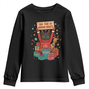 Cute Santa Cat Big Fan Of Human Rights Youth Sweatshirt Christmas Supporters TS12 Black Print Your Wear