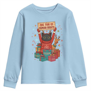 Cute Santa Cat Big Fan Of Human Rights Youth Sweatshirt Christmas Supporters TS12 Light Blue Print Your Wear