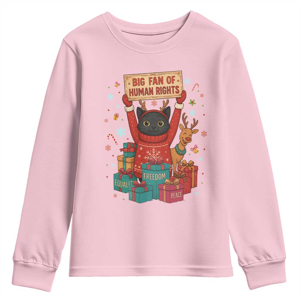 Cute Santa Cat Big Fan Of Human Rights Youth Sweatshirt Christmas Supporters TS12 Light Pink Print Your Wear