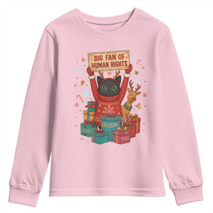 Cute Santa Cat Big Fan Of Human Rights Youth Sweatshirt Christmas Supporters TS12 Light Pink Print Your Wear