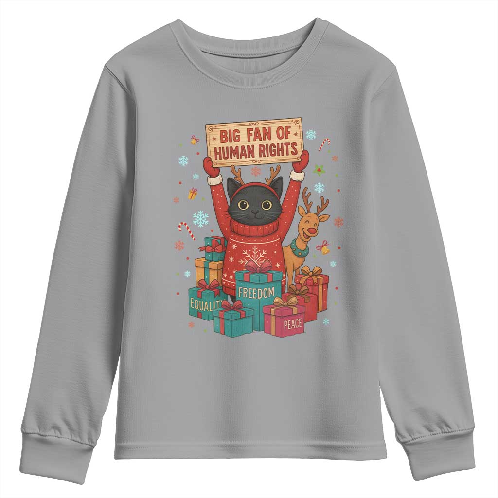 Cute Santa Cat Big Fan Of Human Rights Youth Sweatshirt Christmas Supporters TS12 Sport Gray Print Your Wear