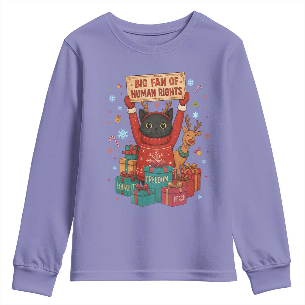Cute Santa Cat Big Fan Of Human Rights Youth Sweatshirt Christmas Supporters TS12 Violet Print Your Wear